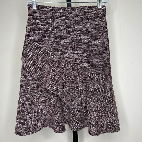 LOFT XXS Skirt- burgundy tweed,tiered, stretchy, multicolored work, summer party - Picture 1 of 5